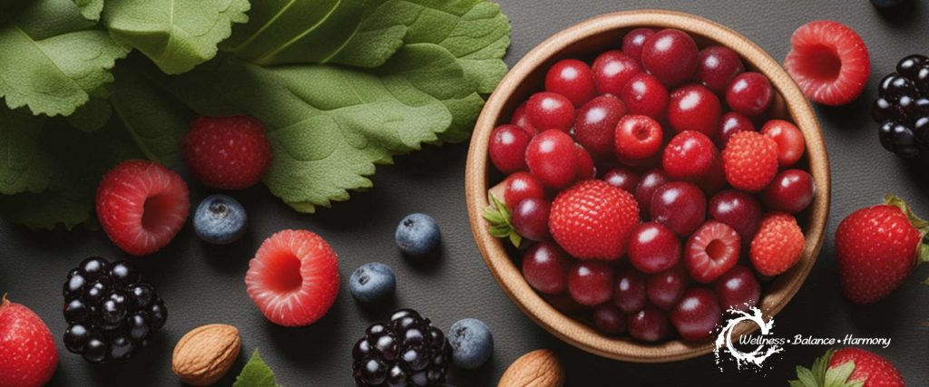 Nutritional foods berries, leafy greens and nuts